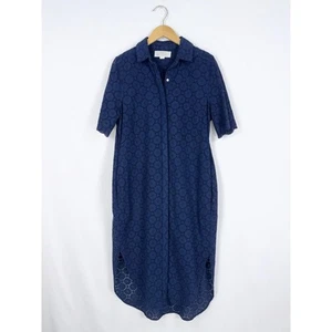 Trovata Birds Of Paradise Women's Eyelet Midi Shirt Dress Medium Navy - Picture 1 of 12