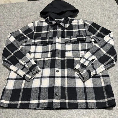 Chaqueta Camisa Zara Para Hombre GRANDE Negra/Crema/Gris A Cuadros Con Botones Con Capucha Foto 1 de 4