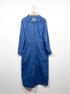 Vestido Boden UK 14 L Azul Flora Midi Cordón Camisa Pana Bolsillos Abotonados Alto Foto 1 de 4