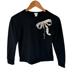 CREWCUTS by J. Crew Girls Sequin Bow Sweatshirt Black Size L 10-11 - Picture 1 of 6