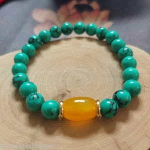 10mm Natural Yellow Agate Chinese Retro Turquoise Stone Prayer Beads Bracelets - Picture 1 of 5