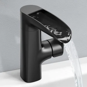 Waterfall Bathroom Faucet - WaterSong Matte Black Bathroom Faucet for Sink 360°  - Picture 1 of 9