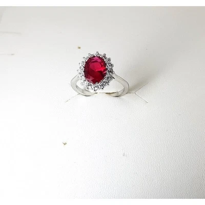 Anello Donna Lotus Silver LP3459-3/414 In Argento Con Cristallo Rosso E Zirconi - Immagine 1 di 3