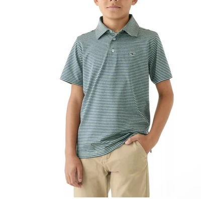 Vineyard Vines Youth Boys Performance Polo Green And White Stripes Size XL - Image 1 of 4