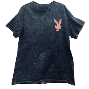 Playboy T-Shirt Large Black Acid Wash Pink Bunny Logo Vintage Grunge Streetwear - Picture 1 of 8