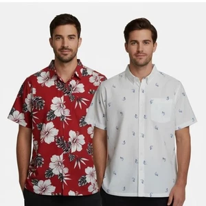 Chaps Men's Red Floral Print & White Swordfish Print Shirt Size XXL, Set Of 2 - Picture 1 of 12