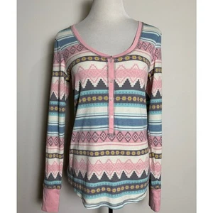 Victoria's Secret Fair Isle Waffle Knit Top Sz Medium Pink Scoop Neck Fitted Y2K - Picture 1 of 10