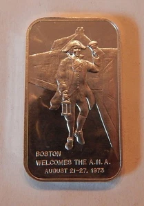 1 OUNCE 999 FINE SILVER ART BAR 1973 BOSTON ANA 82 ANNIVERSARY CONVENTION - Bild 1 von 2