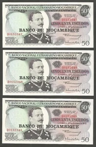 Mosambik 50 Escudos 27.10.1970; vz+; p-116; bnb-b201a; Lot von 3 aufeinanderfolgenden # - Bild 1 von 2