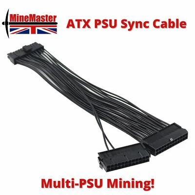 ATX PSU Sync Starter Cable - Dual PSU 24pin Male to 2x 24pin Female - UK Stock! - Image 1 of 4