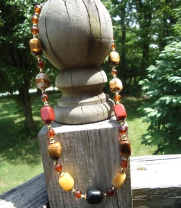 Tigerauge Jaspis Stein Halskette 18" Bernstein Ton Perlen erdig natürlich Statement - Bild 1 von 9