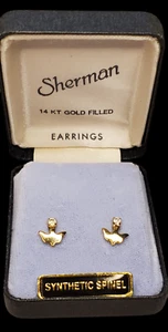 Sherman Petite 14KT Gold Filled Synthetic Spinel Descending Doves Stud Earrings - Picture 1 of 5