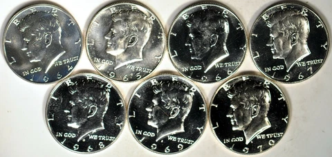 (7) Silver Proof & SMS Kennedy Half Dollars, 1964-1970S  K9022 Cover
