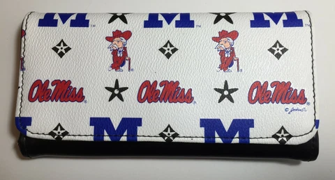 Ole Miss Rebels Designer Tri Fold Wallet Removable Checkbook Holder Mom Ladies Cover