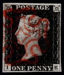1840 1d Black Plate 2 IE 4m  Upright Red MX Variety No Ray Flaw Superb Cat. £425 - Picture 1 of 1