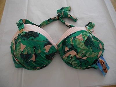 VICTORIA'S SECRET PALM BIKINI PUSH UP TOP ONLY 18lH FLORAL PINK STRIPED NWT   - Image 1 of 4