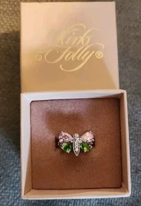 Kirks Folly Pink Green Butterfly Ring Size 6 Silver Tone - Picture 1 of 3