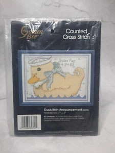 Vintage Golden Bee Counted Cross Stitch Kit w Frame Duck Birth Announcement 7x5 - Picture 1 of 5