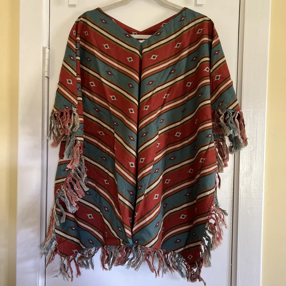 Poncho Ryan Michael Mezcla de Lino Rodeo Azteca Geométrico Estampado Occidental S/M Foto 1 de 4