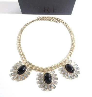 J.Crew Women's Black Cabochon Crystal Baguette Fan Short Necklace NIB 89.50 - Image 1 of 4