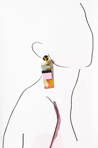Anthropologie Sunshine Tienda Barcelona Statement Dangle Drop Earrings Horn NWT - Picture 1 of 7