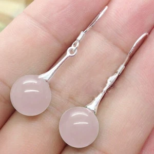 10mm Multicolor Jade Gemstone Silver Hook Dangle Earrings Multiple Color Choices - Picture 1 of 25