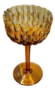 Empoli Italian Vintage Hand Blown Tall Pedestal Compote Amber Glass Candy Dish - Picture 1 of 8