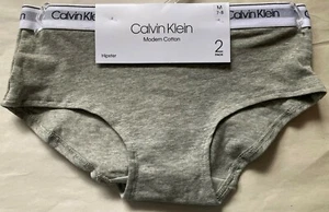 NWT CALVIN KLEIN MODERN COTTON GIRLS 1 GRAY 1 WHITE HIPSTER PANTY MEDIUM 7/8 - Picture 1 of 2