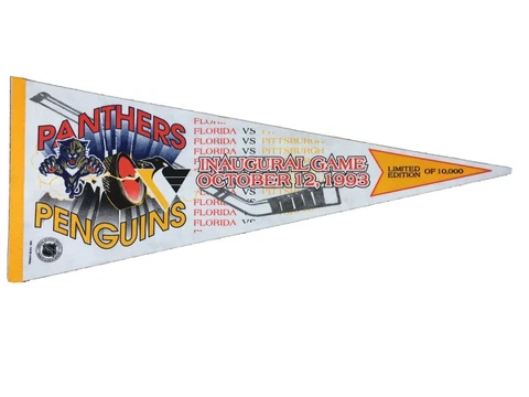 1993 NHL FLORIDA PANTHERS VS PITTSBURGH PENGUINS INAUGURAL GAME PENNANT 30X12" Cover