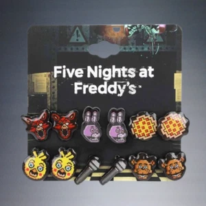 6pc BIOWORLD FIVE NIGHTS AT FREDDY'S FNAF PIXELATED PIERCED EARRINGS SET - Picture 1 of 5