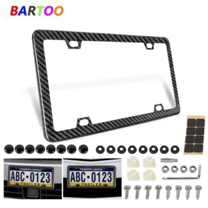 Real 100% Carbon Fiber 4 Holes License Plate Frame 3K Twill w/Screws Cap - Picture 1 of 14