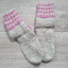Knitted Socks Handmade Pink Grey Women Teens Home Comfort Stripes Gift Present