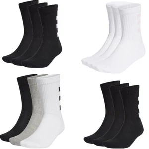 Adidas Mens Womens Socks 3 Pairs Crew Socks 3-Stripes Half Cushioned Long Size - Picture 1 of 16