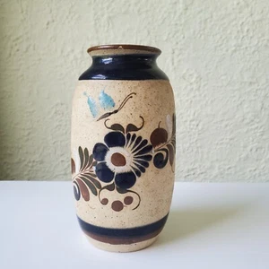 Mexico Gardiel Stoneware Vase 6.75" butterfly Flower Butterfly Hand Painted - Picture 1 of 7
