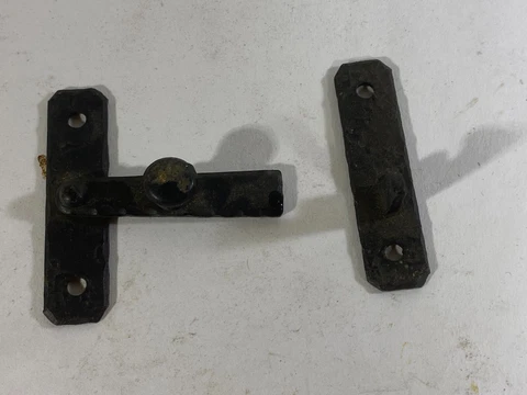 VIntage Cast iron Cabinet Latch Catch Keeper Lock Door Hardware Black Salvage Cover