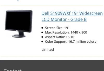 Dell Computer Monitor 16:9 WideScreen 18" 1366x768 LCD S1909WNf IN1910Nf - Image 1 of 3