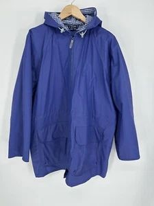 Totes Raincoat Purple Plaid Flannel Lining PVC Jacket Size Large Hood Drawstring - Picture 1 of 14