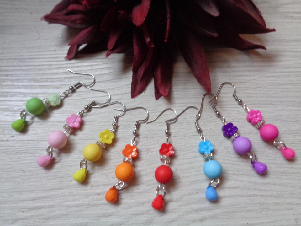 Ohrhaken silber "Blume/Tropfen"  Vollfarbig  ca.4cm lang verschiedene Farben - Bild 1 von 1