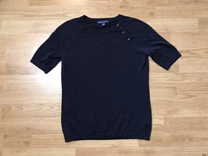 RSVP by Talbots Knit Top Womens P Navy Glitter Metallic Button Short Sleeve - Picture 1 of 10