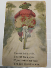 Rare 1909 Pincushion Postcard Fat Woman On Bike Unposted Big Butt Humor Ride