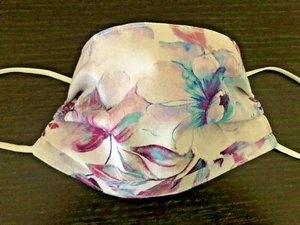 Máscara facial de flores pastel púrpura Emma. 100 % edredones algodón. Niños, adolescentes y adultos. - Imagen 1 de 5