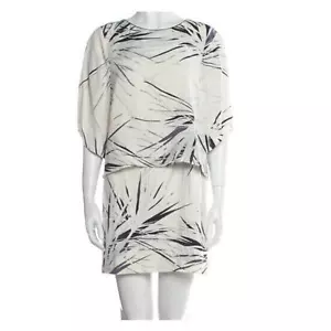 Halston Heritage Dress Women's Small Mini Silk White Short Sleeves Layered Leafs - Picture 1 of 9