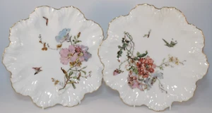 2 Limoges Lanternier Gilded Hand Painted Dessert Serving Plates 1890s Lot A VGC - Picture 1 of 12
