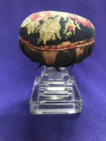 ANTIQUE AMERICAN FOLKART MAKE-DO SEWING PINCUSHION CROSS STITCHED FLORAL DESIGN Cover