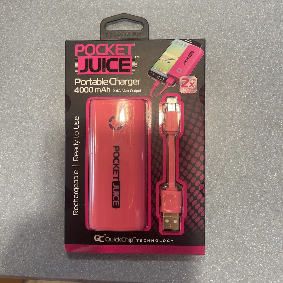 Tzumi PocketJuice 4,000 mAh Portable Charger Pink New - Image 1 of 1