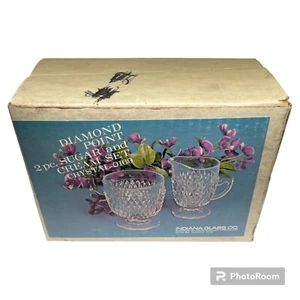 Indiana Glass Crystal 0169 Diamond Point 2 pc Sugar And Cream Set in Box vintage - Picture 1 of 9