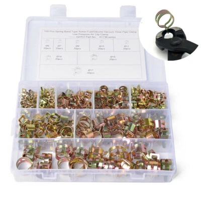 160 peças clipe de mola 6mm-17mm ajuste para linha de óleo combustível braçadeira de mangueira de vácuo de silicone - Imagem 1 de 4