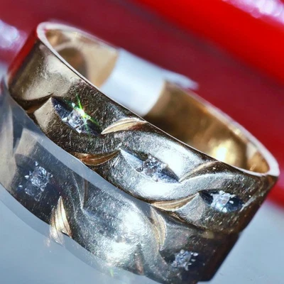 Anillo oro amarillo 14k diamante natural alianza de boda talla 9 vintage 3,84gr N3815 Foto 1 de 4