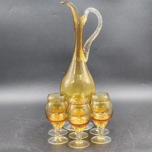 Jarra italiana de vidrio ámbar y 6 cordiales tallos retorcidos mango transparente de colección elegante - Imagen 1 de 12
