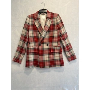 H&M Red Plaid Double Breasted Blazer Jacket - Size 4 - Classic Style - Picture 1 of 5